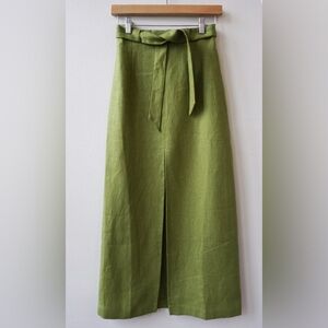 Paloma Wool Jupo Green Linen Midi Skirt Size 36 Small